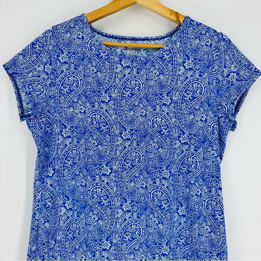 Lands' End Blue White Paisley Crew Neck Dress S - Picture 3 of 6